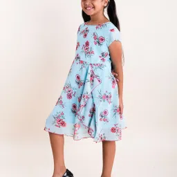 Kiddopanti Kids Blue Floral Print Dress image 3