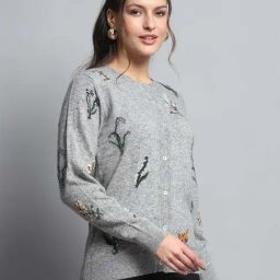 Monte Carlo Grey Printed Regular Fit Cardigan image 3
