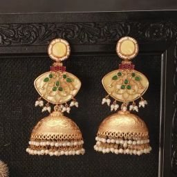 Saraf RS Jewellery Multicolor Statement Gold Toned Pearl Beaded Fusion Jhumki Earring-45