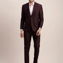 Turtle Maroon Tailored Fit Self Design Two Piece Suit-image-72