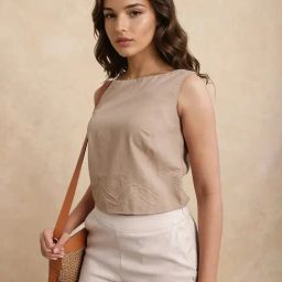 RAREISM Beige Viscose Solid Sleeveless Top-image-67