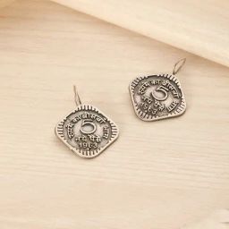 Saraf RS Jewellery Silver Statement Oxidised Silver Lookalike 5 Paise Stamp Minimal Drop Earring-37