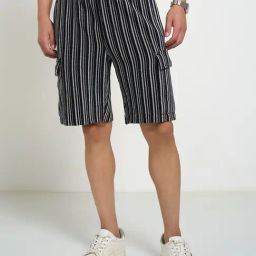 People By Pantaloons Black Cotton Regular Fit Striped Shorts-11