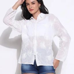 SHOWOFF White Cotton Embroidered Full Sleeves Casual Shirt-image-80