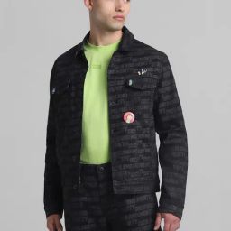 Jack & Jones Jet Black Cotton Regular Fit Printed Jacket-38