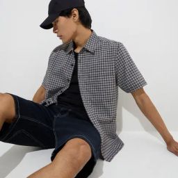 Nuon by Westside Black Checkered Design Relaxed-Fit Cotton-Blend Shirt-image-95