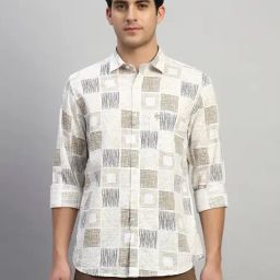 Cantabil Beige Regular Fit Printed Casual Shirt-image-41