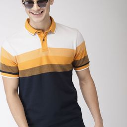 Mast & Harbour Men Navy Blue, Mustard Yellow & White Colourblocked Polo Collar T-shirt-picture-11