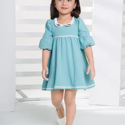 Peppermint Puff Sleeve A-Line Dress-image-84