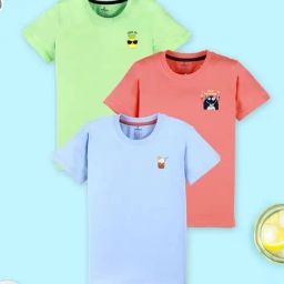 Kiddopanti Boys Multi Cotton Half Sleeves Printed Tee Pack of 3-24