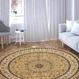OBSESSIONS Dark Beige Classical Round Shape Machine Made Carpet - Medium (150 cm x 150 cm)-44