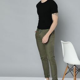 Mast & Harbour Men Olive Green Solid Trousers-image-24