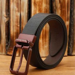 Louis Stitch Black Textured Leather Reversible Belt for Men-image-82