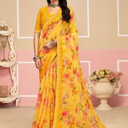 LeeliPeeri DesignerChiffon Printed and Lace Work Saree With Unstitched Blouse Piece-picture-13