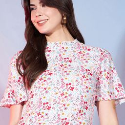 DressBerry Print Mandarin Collar Bell Sleeve Top-picture-49