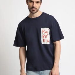Bene Kleed Navy Cotton Loose fit Print T-Shirt-image-12