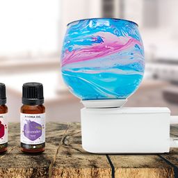 PEEPALCOMM 3Pc Blue & White Marble-Printed Electric Aroma Oil Diffuser With Scented Oils-28