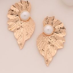 Estailo fashion Gold-Plated Pearls Beaded Leaf Shaped Drop Earrings-image-25