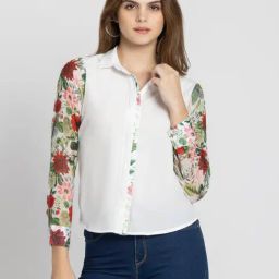 SHAYE White Floral Print Shirt-image-66