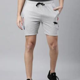 Grey Cotton Regular fit Solid Shorts-19
