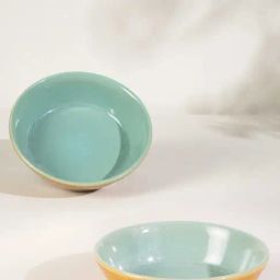 Freedom Tree Sal Green Sakua Handpainted Ceramic Small Round Bowl - Set Of 2-35