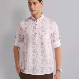 AD by Arvind Pink Slim Fit Printed Shirt-image-52