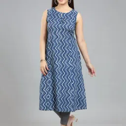 Cotton Culture Navy Printed A Line Kurta-picture-47
