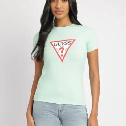 Guess Jeans Iconic Hope Green Cotton Slim Fit Logo Printed T-Shirt-picture-45