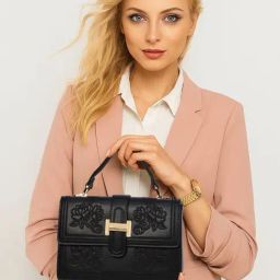Esbeda Black Embroidered Medium Satchel-image-79