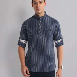 AD by Arvind Dark Blue Slim Fit Striped Shirt-image-53