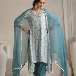 Khushal K Women Paisley Printed A-Line Kurta with Trousers & Dupatta-image-27