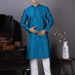 PulseIQ Men Jacquard Straight Kurtas-image-37
