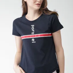 Mast & Harbour Women Navy Printed Round Neck T-shirt-picture-37