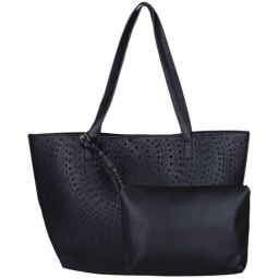 Giordano Black Cut Work Medium Tote Handbag with Pouch-image-48