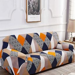 Bajo's Brown & Navy Blue Printed Polyester 1 Piece Sofa Cover With Arms-image-59