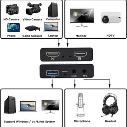 RuhZa 4k HDMI Video Capture with Mic R/L Loop HDMI to USB 2.0 Video Capture Board Game Record Live Streaming Broadcast Loop Output Compatible with PS4 Game Recording Device image 4