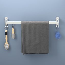 Kuber Industries Silver-Toned Stainless Steel Towel Rod With Adjustable Hooks-21