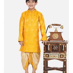 Little Bansi Full Sleeves Ethnic Print Angrakha Kurta With Dhoti - Yellow-picture-27