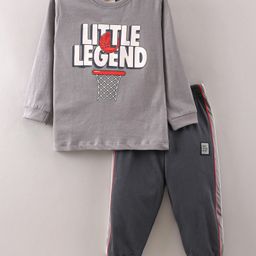 Ollypop Cotton Knit Full Sleeves Basketball Print Night Suit - Grey-image-87