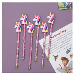 Yellow Bee Pencil with Unicorn Motifs Pack of 6 - Pink-image-67