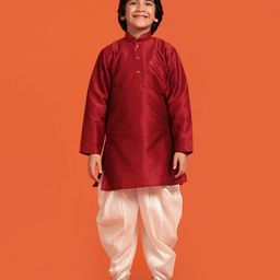 AJ Dezines Full  Sleeves Solid Kurta & Dhoti Set - Maroon-image-49