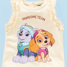 Babyhug Cotton Sleeveless Tee With Paw Patrol Skye And Everest Graphics & Frill Detailing- Off White-image-2