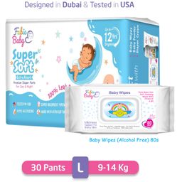 Fabie Baby Premium 12 Hrs Protection Diaper Pants Large & 80 Wipes - 30 Pieces-image-84
