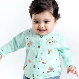 Babyoye Eco-Conscious 100% Cotton Full Sleeves Front Open Sweater Floral Design - Light  Blue-picture-47