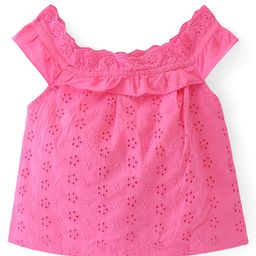 Babyhug 100% Cotton Sleeveless Schiffli Top With Frill Detailing- Pink-image-11