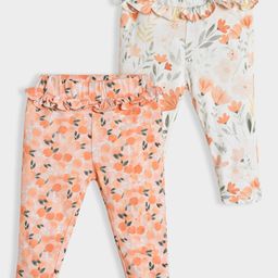 Mi Arcus Pack Of 2 Floral Printed Leggings - Peach & White-image-72