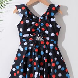 Pine Kids Sleeveless  Frock Swimsuit with Polka Dots Print - Black-image-59