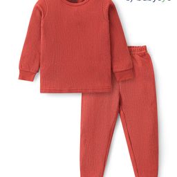 Babyoye Drop Needle Cotton Knit Full Sleeves Thermal Inner Wear Set with Solid Colour - Maroon-image-103