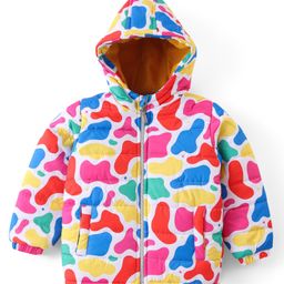 Babyhug Woven Full Sleeves Padded Hooded Jacket With Abstract Print - Multicolour-image-57