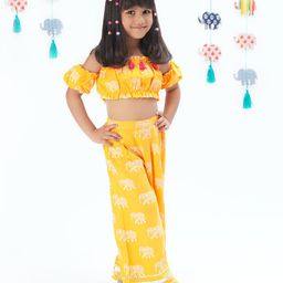 lil' drama Lil Drama Cold Shoulder Elephant Printed Top With Pant Set - Yellow-picture-18